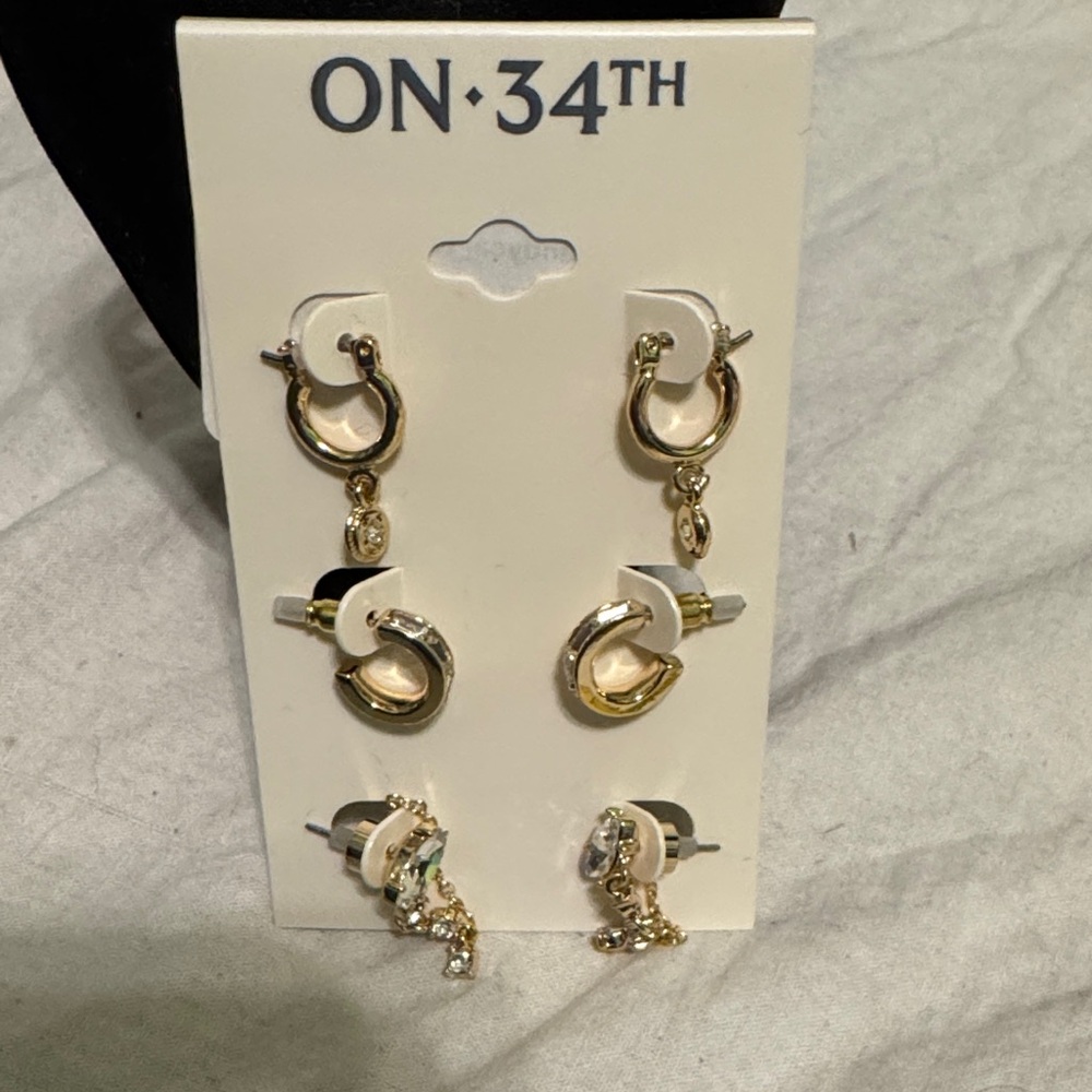 ON 34TH Gold and Silver Hoop Earrings Trio